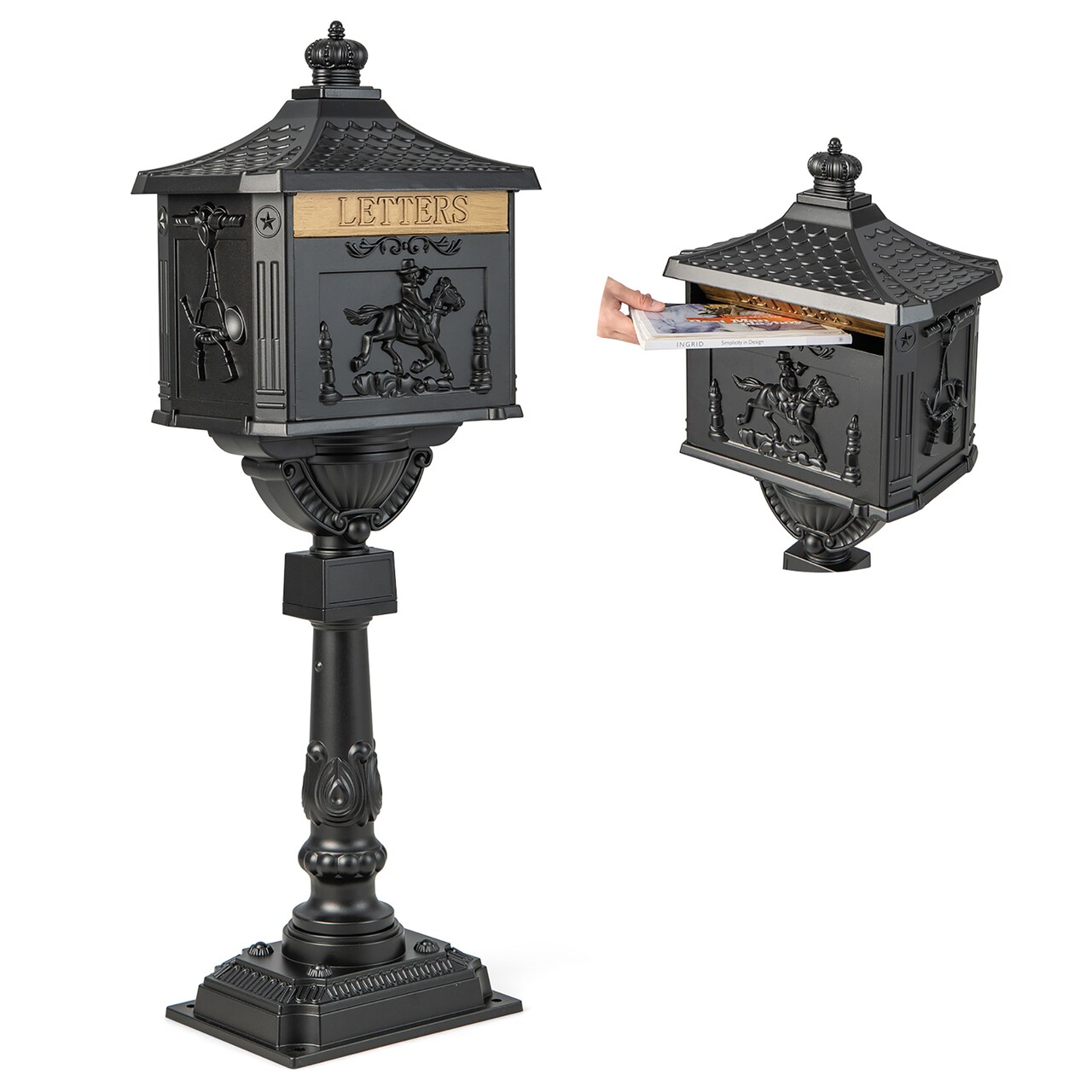 Costway Retro Cast Aluminum Mailbox Lockable Security Postal Letter Box withBaffle Door Bronze/Black/White